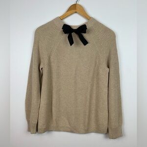J. Crew Factory Bow Neck Knit Sweater Beige Size Small Cotton Merino Wool Blend